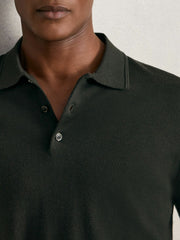 Men Merino Wool Long-Sleeve Polo Shirt in Dark Military Green