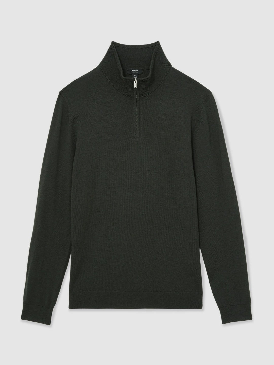 Men Merino Wool Half-Zip Jumper in Dark Military Green