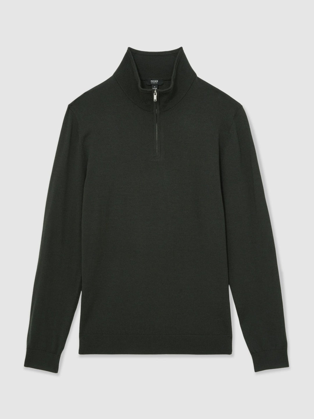 Men Merino Wool Half-Zip Jumper in Dark Military Green