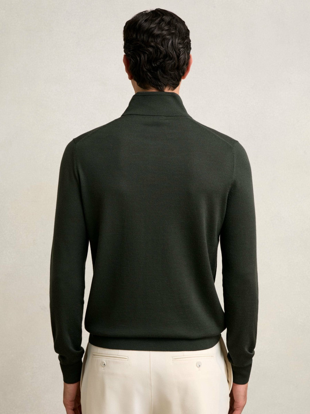 Men Merino Wool Half-Zip Jumper in Dark Military Green