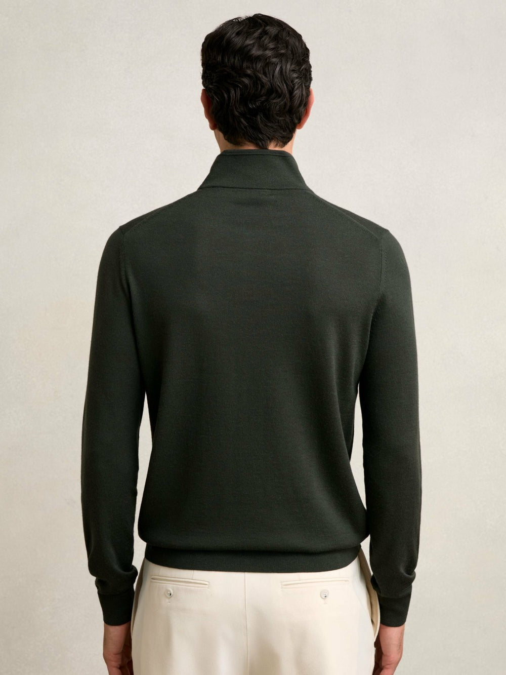 Men Merino Wool Half-Zip Jumper in Dark Military Green