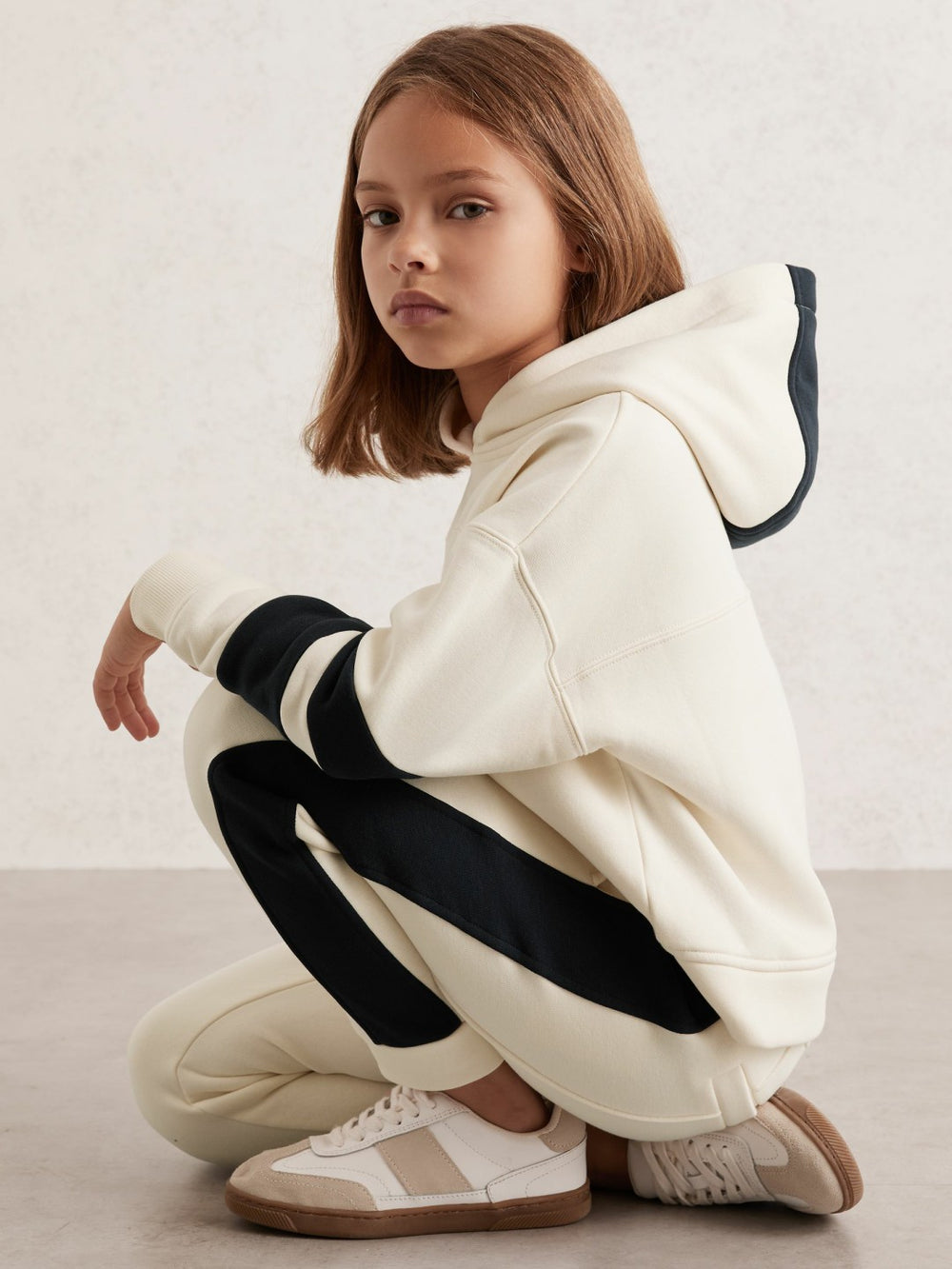 Children & Baby Cotton-Blend Joggers and Hoodie Set in Ecru