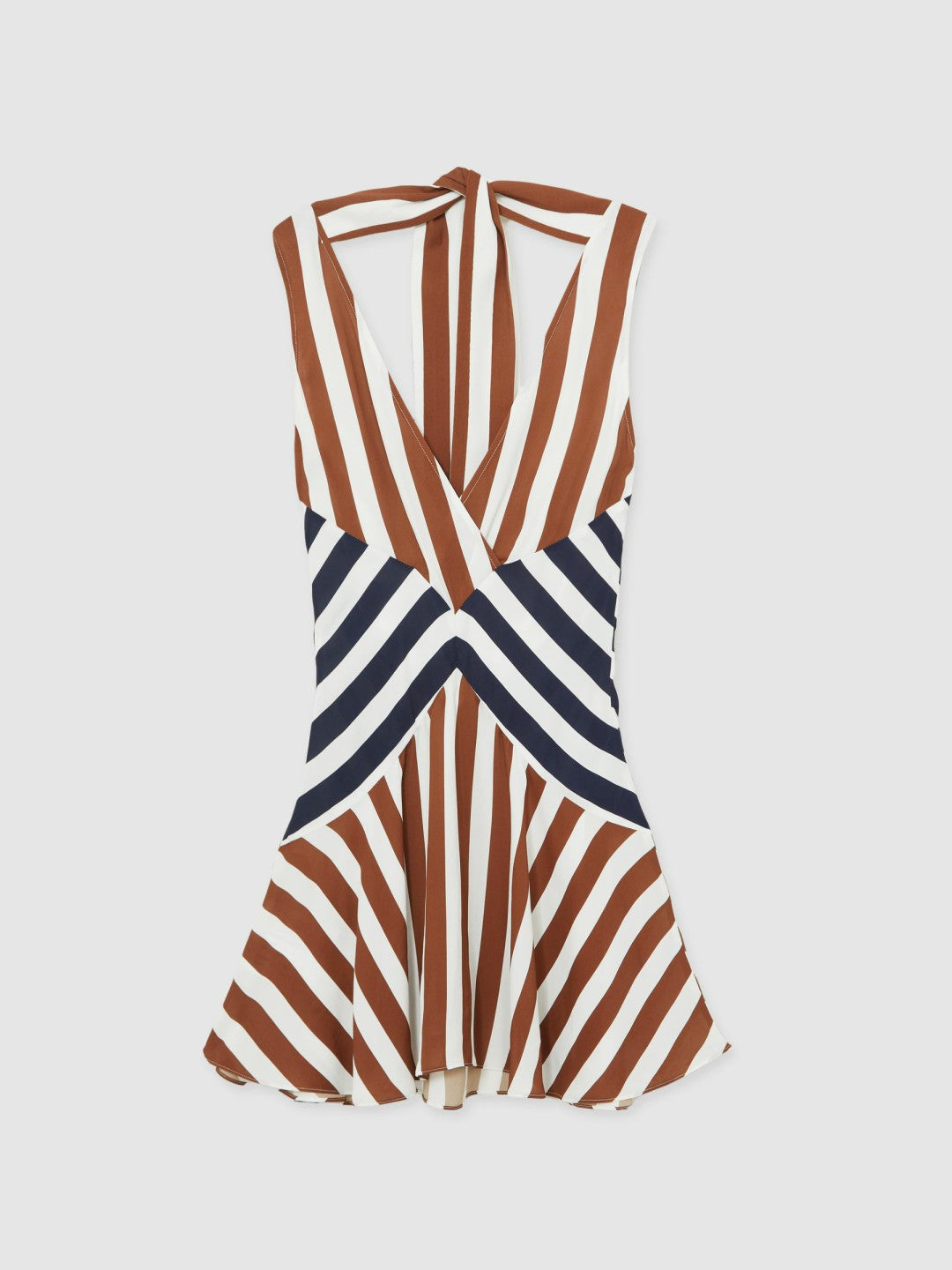 Women Stripe-Print Sleeveless Mini Dress in Brown/Navy