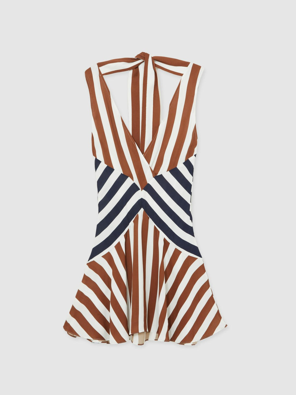 Women Stripe-Print Sleeveless Mini Dress in Brown/Navy