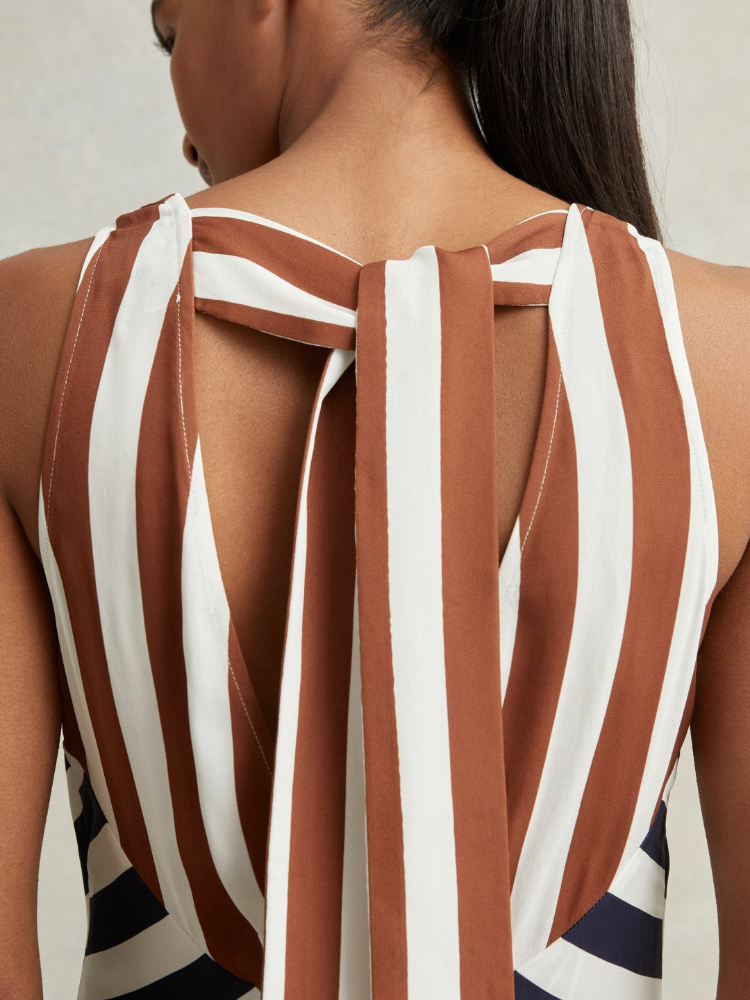 Women Stripe-Print Sleeveless Mini Dress in Brown/Navy