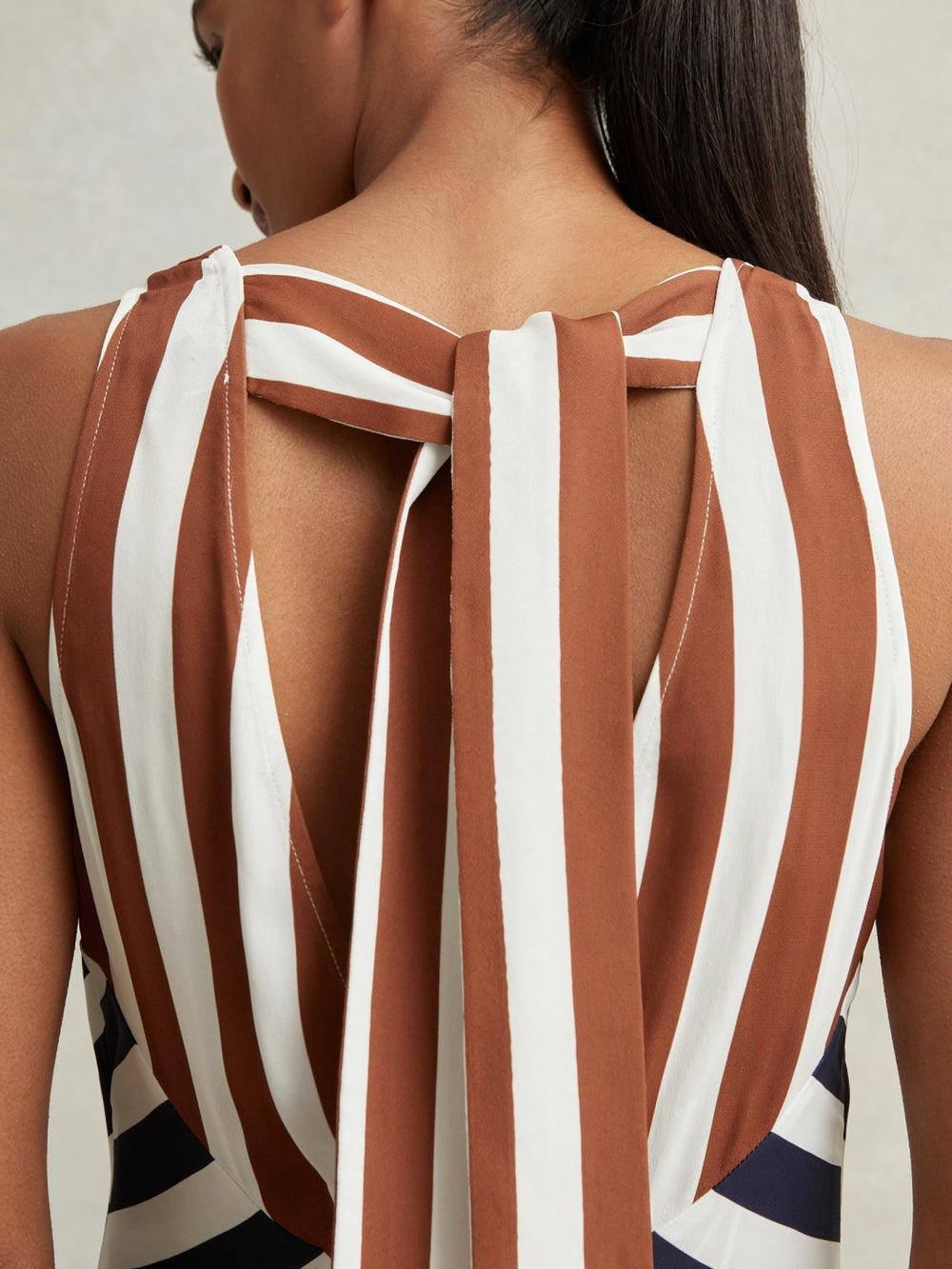 Women Stripe-Print Sleeveless Mini Dress in Brown/Navy