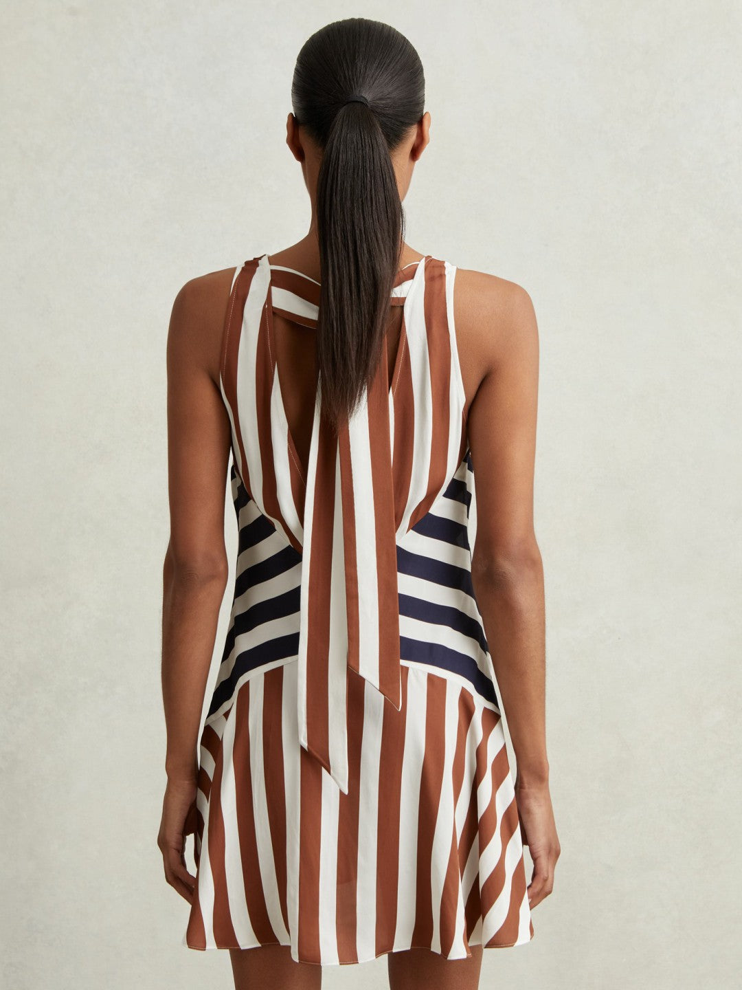 Women Stripe-Print Sleeveless Mini Dress in Brown/Navy