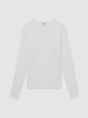 Women Cotton Crew-Neck Long-Sleeve T-Shirt With Stretch in White
