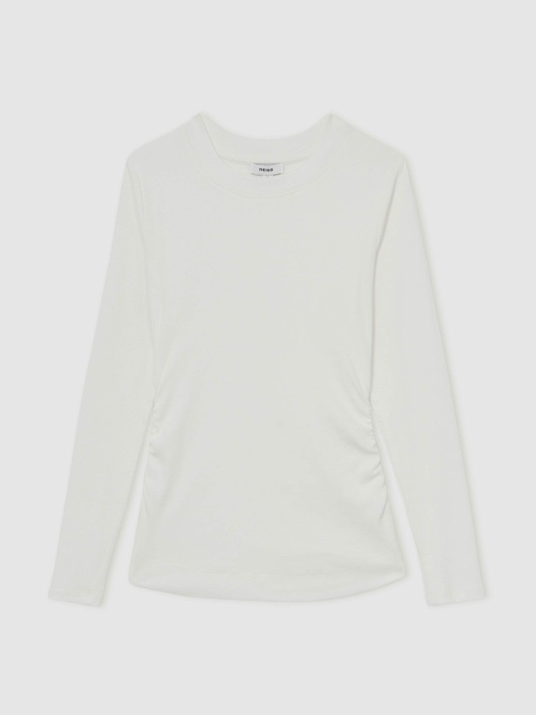 Women Cotton Long-Sleeve Ruched T-Shirt with Stretch in White