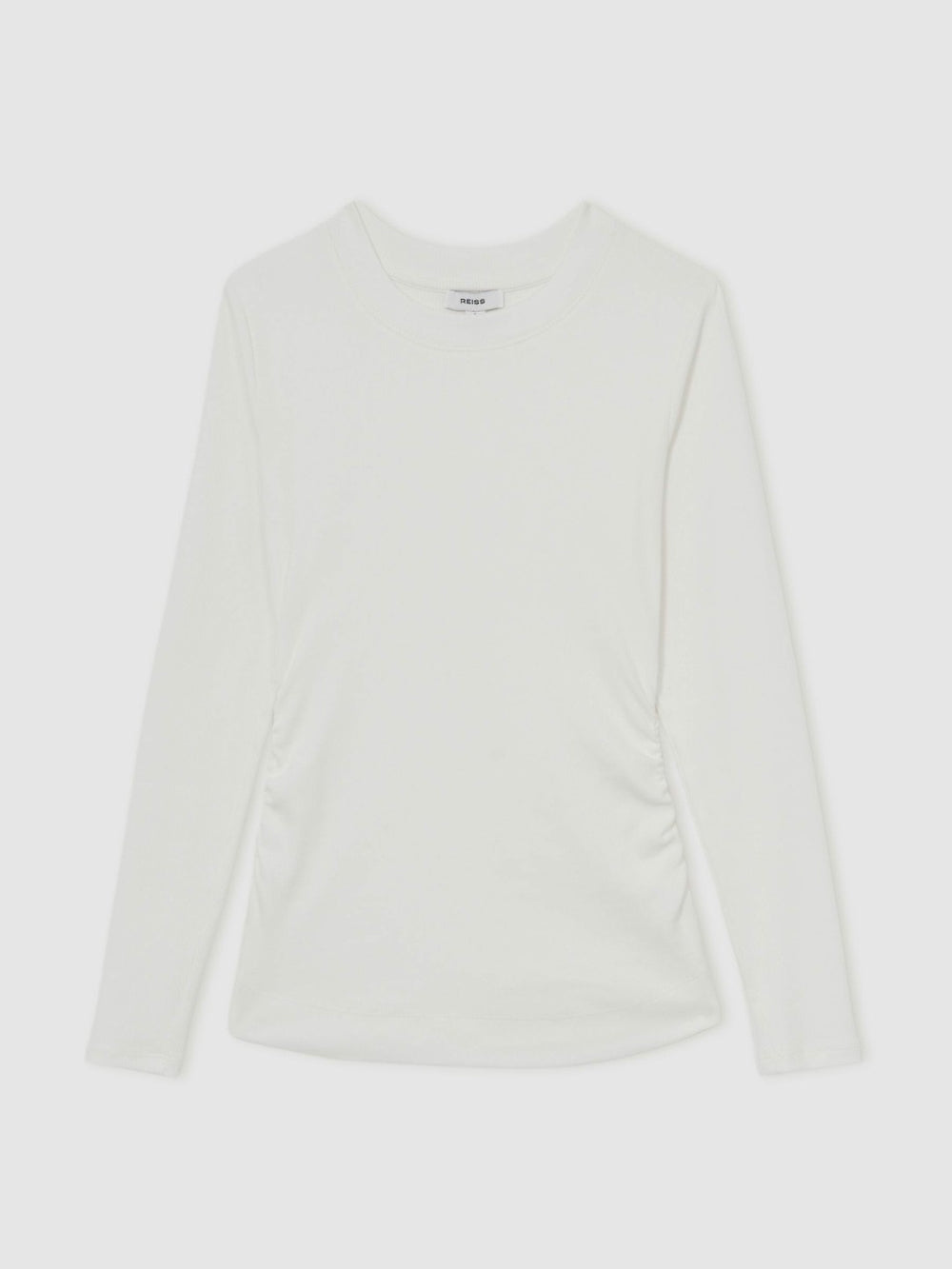 Women Cotton Long-Sleeve Ruched T-Shirt with Stretch in White