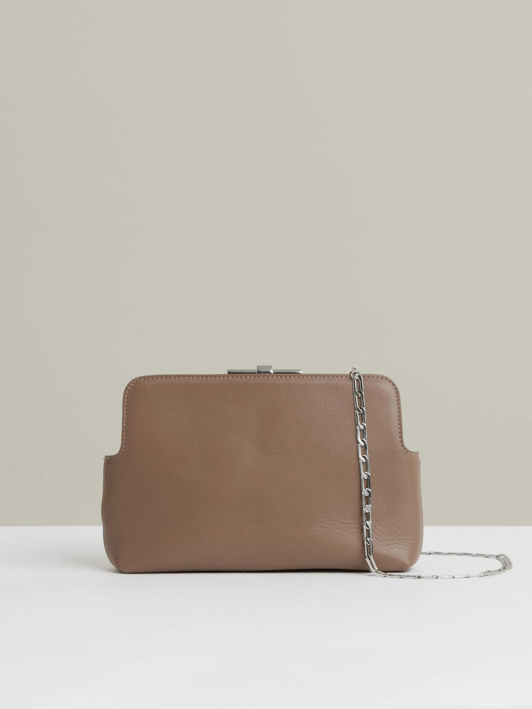 Women Leather Frame Clutch Bag in Neutral