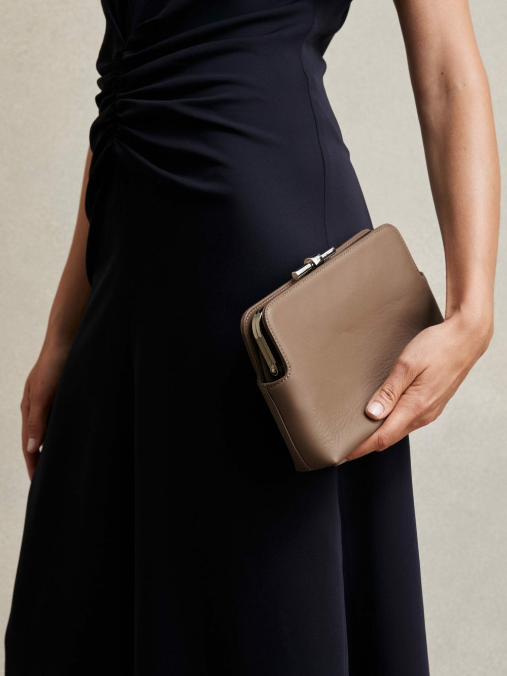 Women Leather Frame Clutch Bag in Neutral