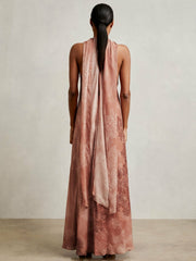 Women Petite Chiffon Floral Cape Maxi Dress in Pale Pink