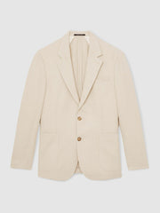Men Slim Fit Single Breasted Textured Blazer with Cotton in Stone
