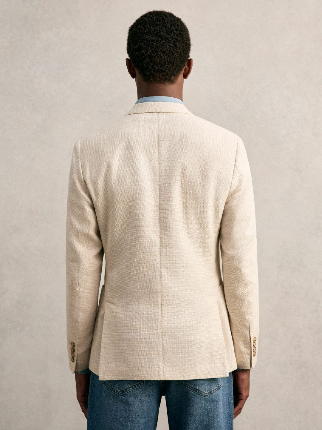 Men Slim Fit Single Breasted Textured Blazer with Cotton in Stone