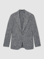Men Single-Breasted Textured Mélange Blazer Slim-Fit in Navy Melange