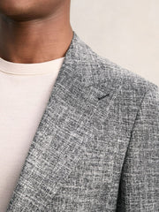 Men Single-Breasted Textured Mélange Blazer Slim-Fit in Navy Melange