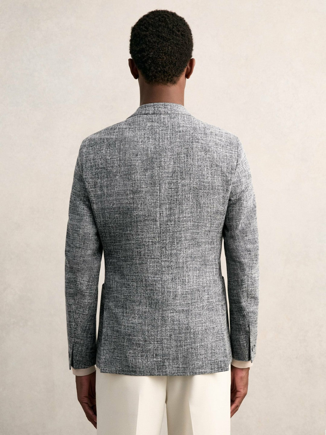 Men Single-Breasted Textured Mélange Blazer Slim-Fit in Navy Melange
