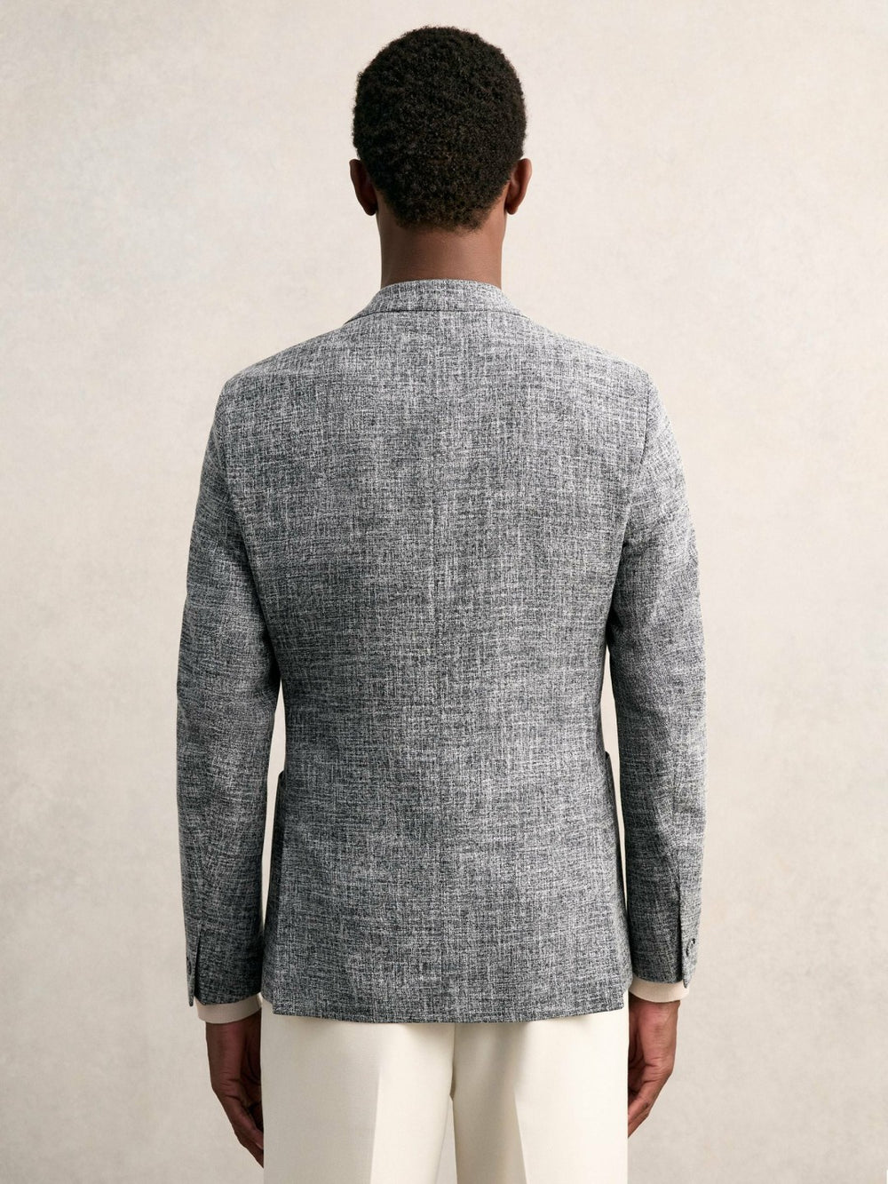 Men Single-Breasted Textured Mélange Blazer Slim-Fit in Navy Melange