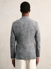 Men Single-Breasted Textured Mélange Blazer Slim-Fit in Navy Melange