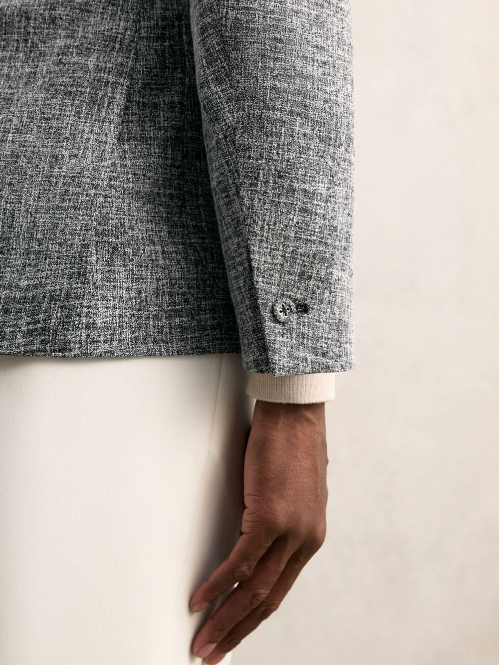 Men Single-Breasted Textured Mélange Blazer Slim-Fit in Navy Melange