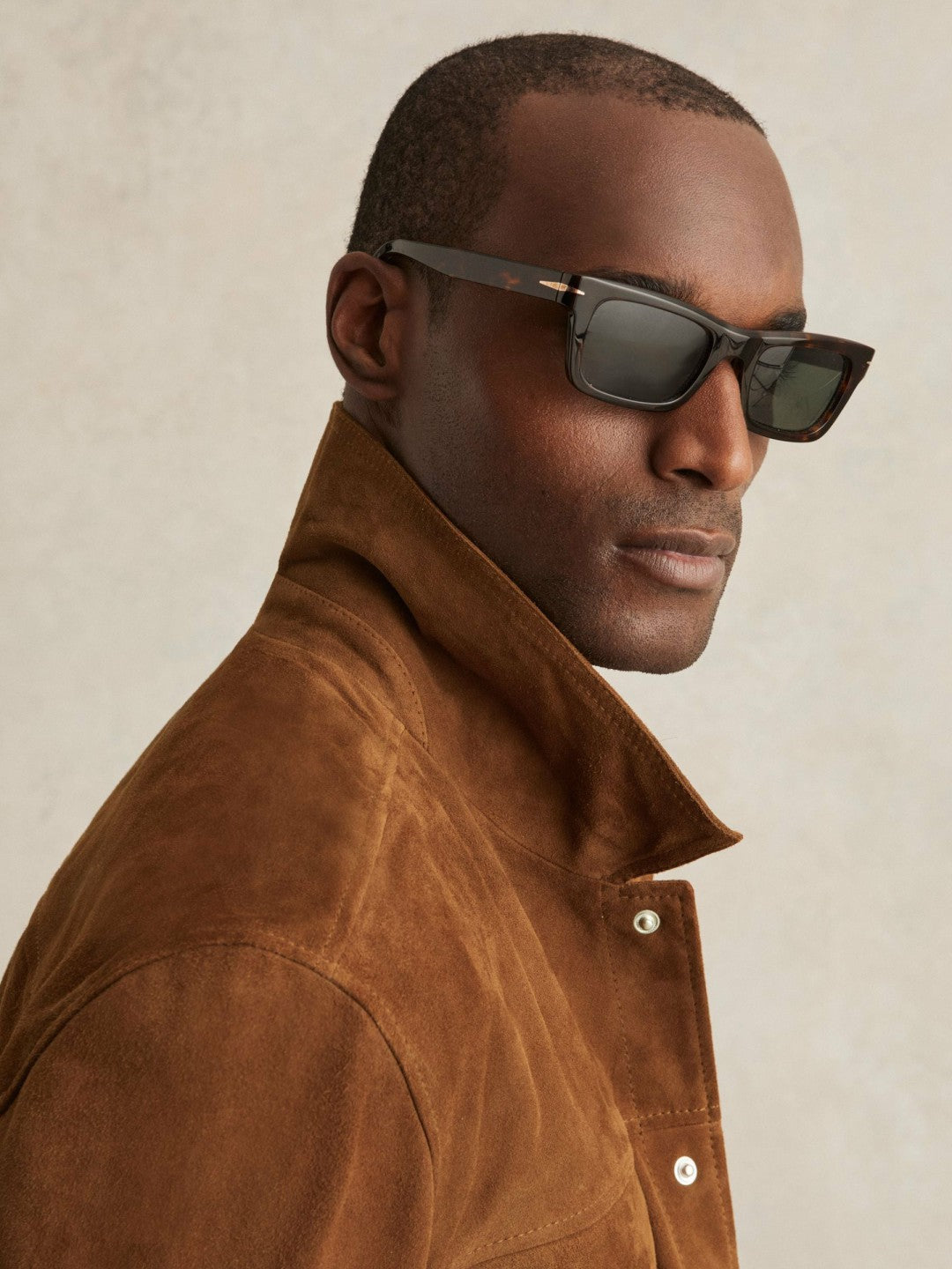 Men Suede Press Stud Trucker Jacket in Tobacco Brown