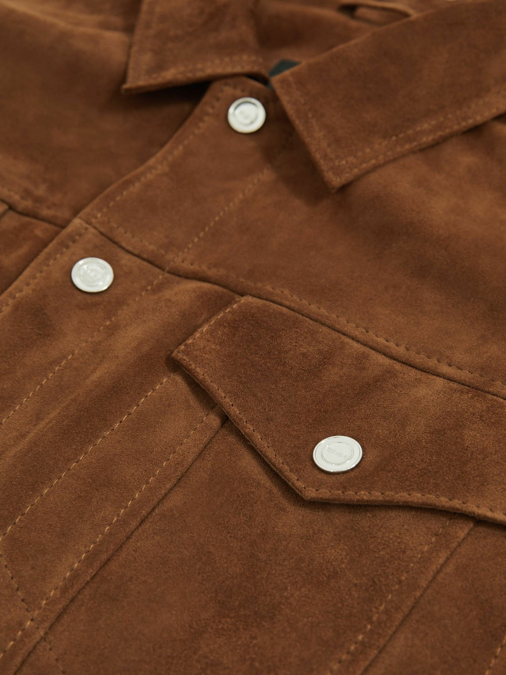 Men Suede Press Stud Trucker Jacket in Tobacco Brown