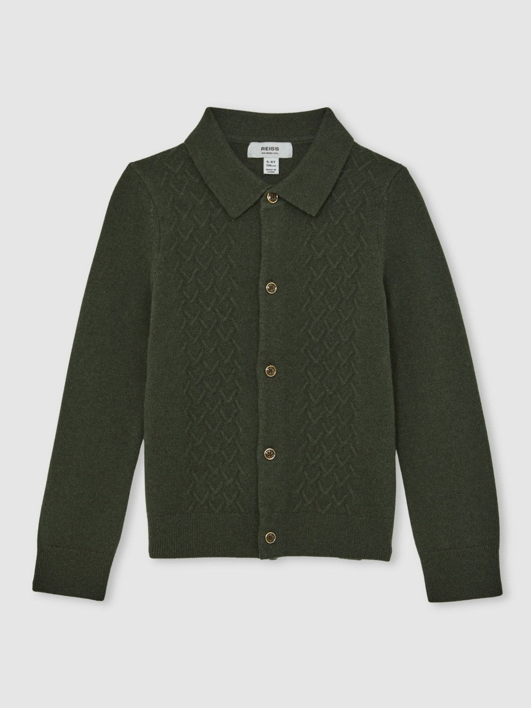 Children & Baby 9-13 yrs Wool V-Stitch Button-Through Cardigan in Forest Green