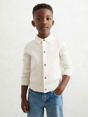 Children & Baby 3-9 yrs Wool V-Stitch Button-Through Cardigan in Off White