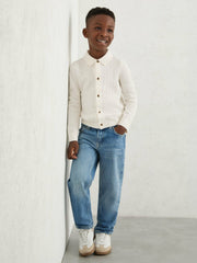 Children & Baby 3-9 yrs Wool V-Stitch Button-Through Cardigan in Off White