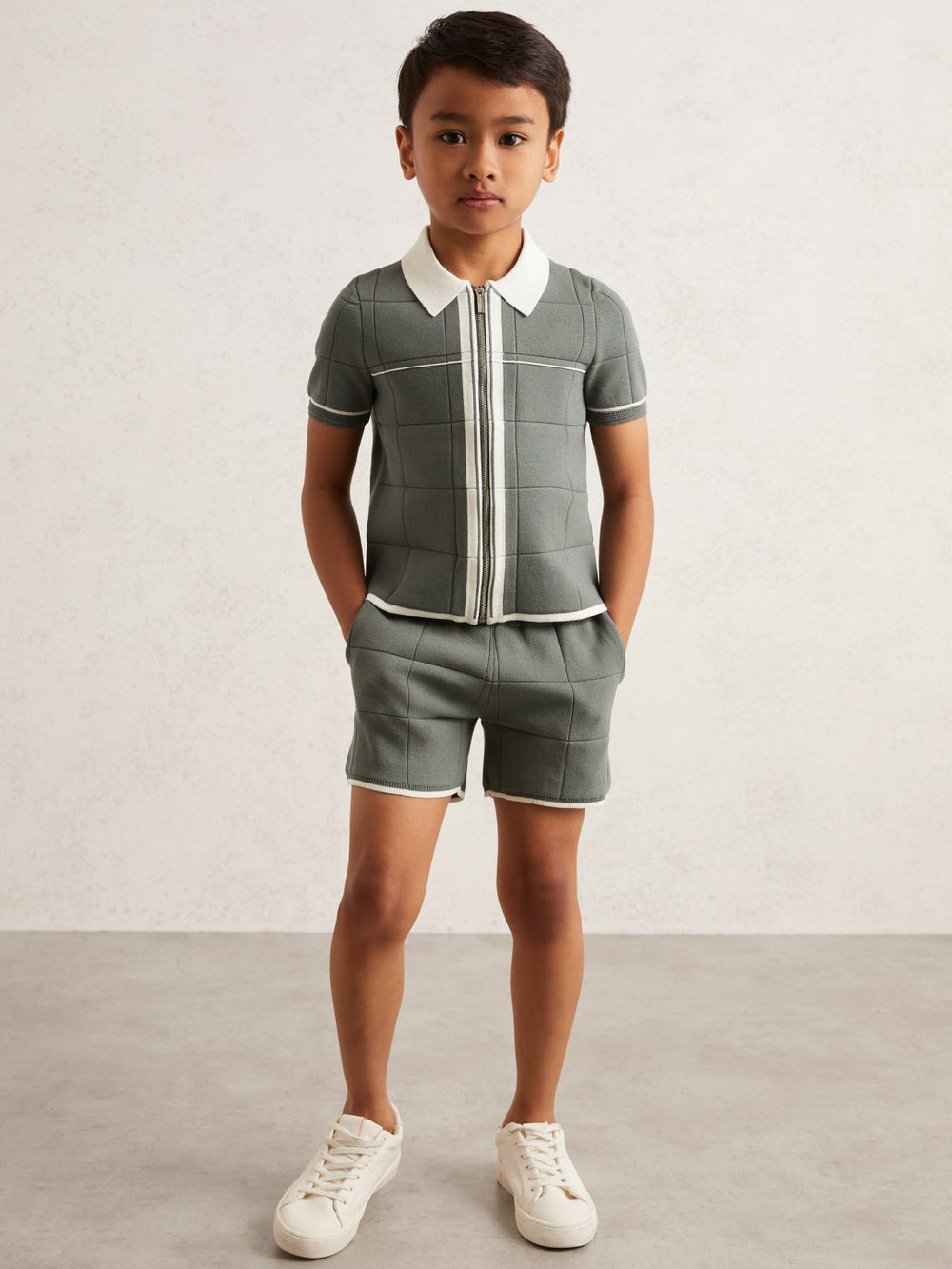 Children & Baby 3-9 yrs Tipped Knit Zip-Through Shirt in Dark Sage Green