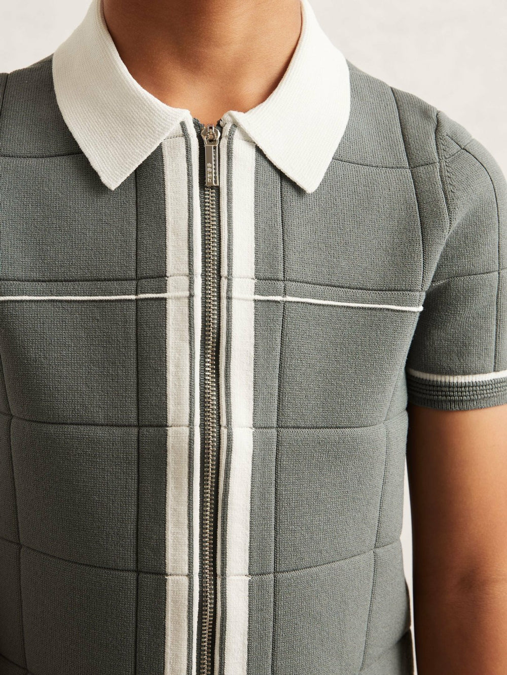 Children & Baby 9-13 yrs Tipped Knit Zip-Through Shirt in Dark Sage Green