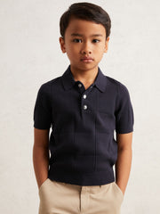 Children & Baby 3-9 yrs Stitch-Detail Press-Stud Polo Shirt in Navy Blue