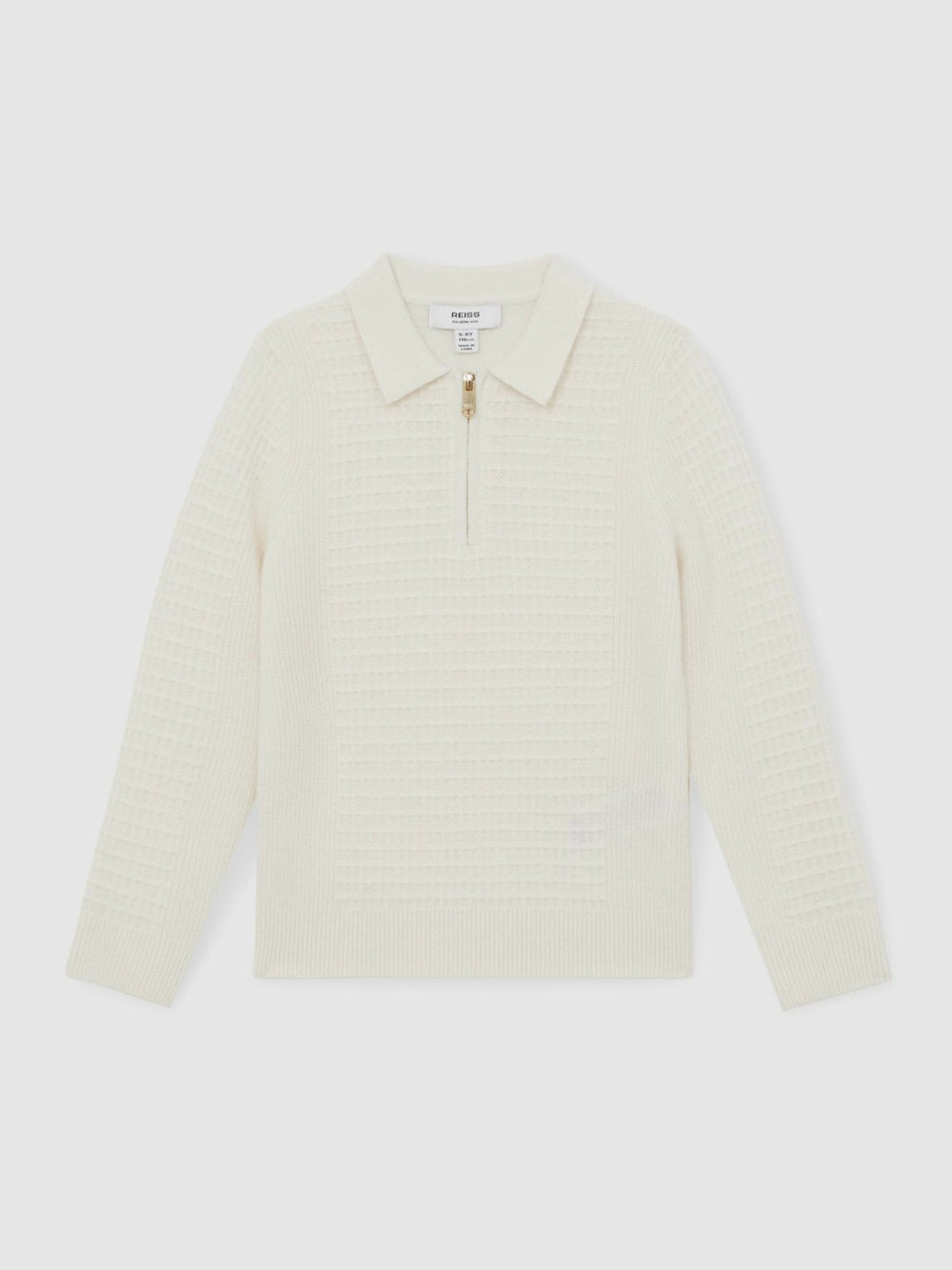 Children & Baby 3-9 yrs Wool Waffle-Knit Half-Zip Polo Shirt in Off White