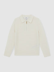 Children & Baby 3-9 yrs Wool Waffle-Knit Half-Zip Polo Shirt in Off White