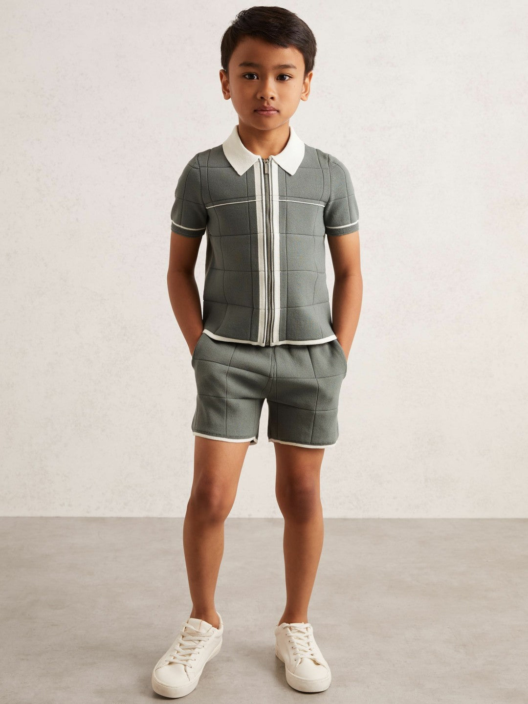 Children & Baby 13-14 yrs Tipped Knit Zip-Through Shirt in Dark Sage Green