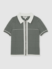 Children & Baby 13-14 yrs Tipped Knit Zip-Through Shirt in Dark Sage Green