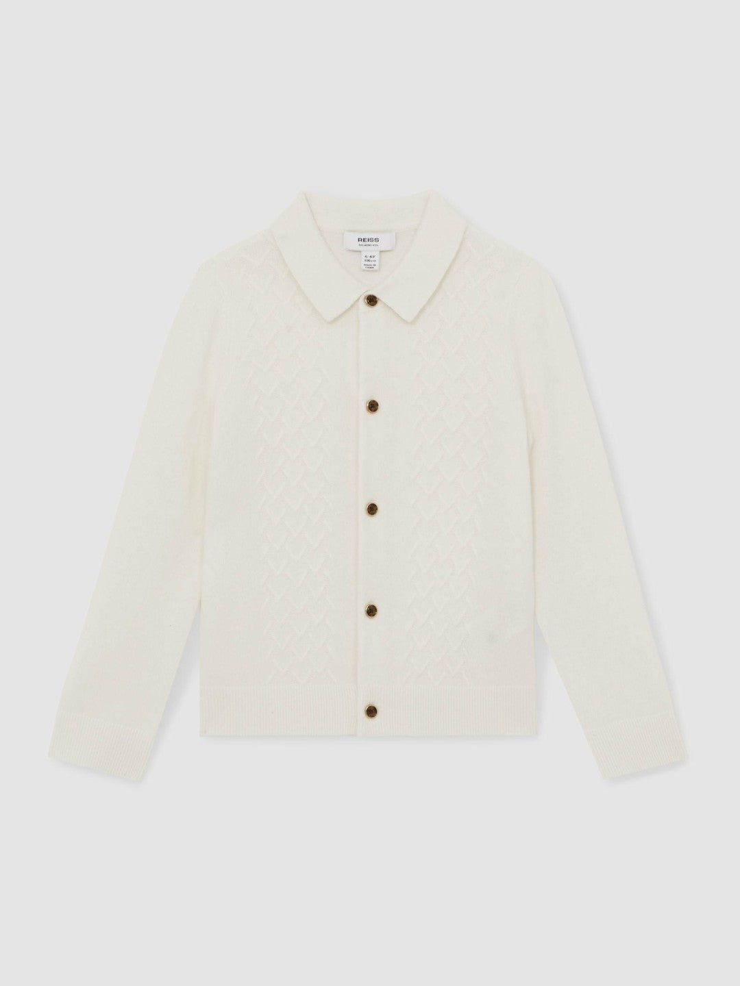 Children & Baby 9-13 yrs Wool V-Stitch Button-Through Cardigan in Off White