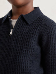 Children & Baby 9-13 yrs Wool Waffle-Knit Half-Zip Polo Shirt in Navy Blue