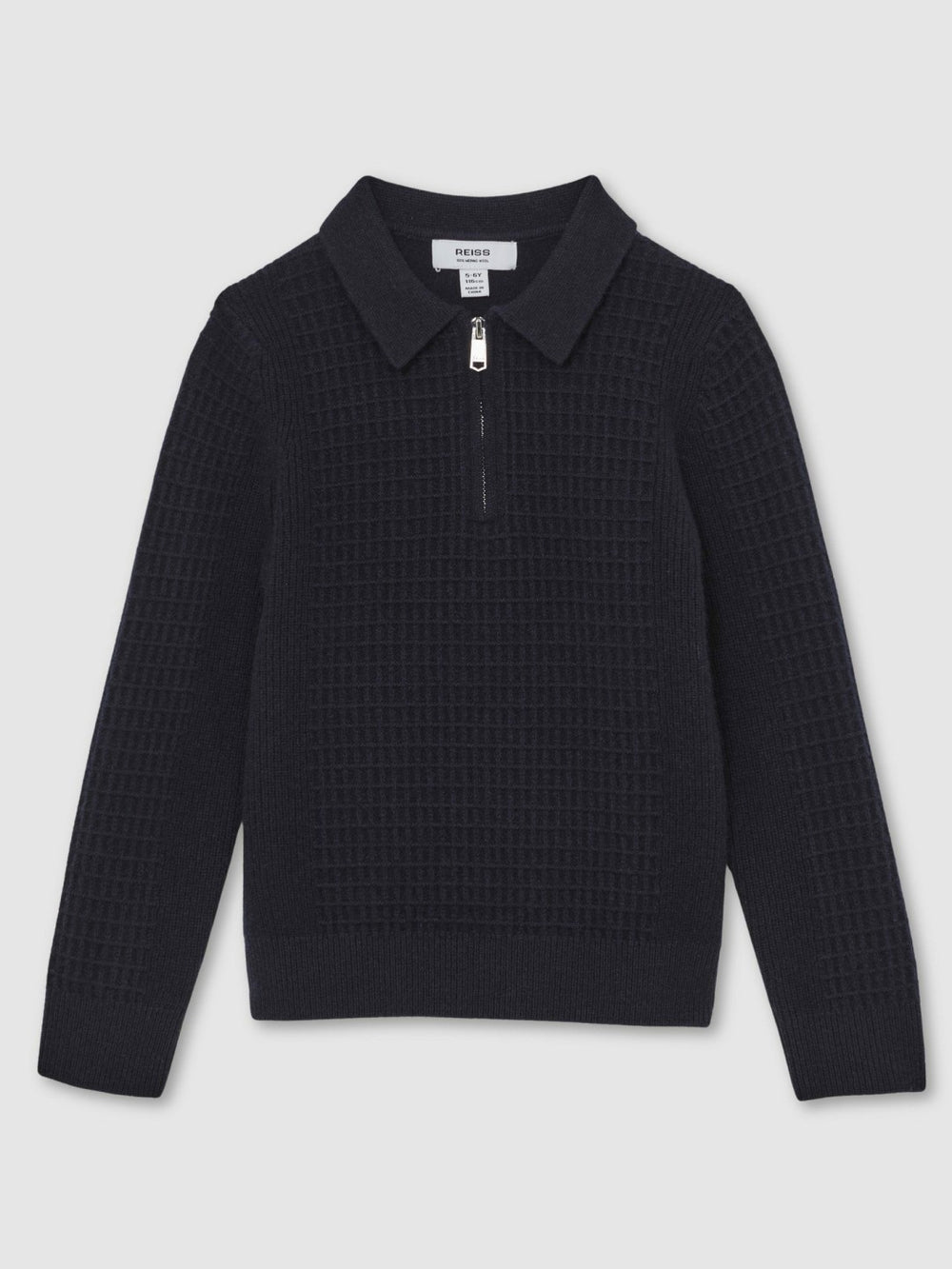 Children & Baby 9-13 yrs Wool Waffle-Knit Half-Zip Polo Shirt in Navy Blue