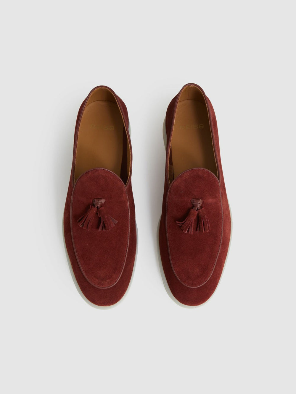 Men Suede Tassel Loafers in Maroon Red