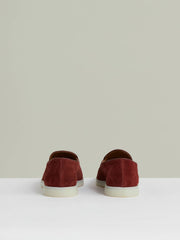 Men Suede Tassel Loafers in Maroon Red