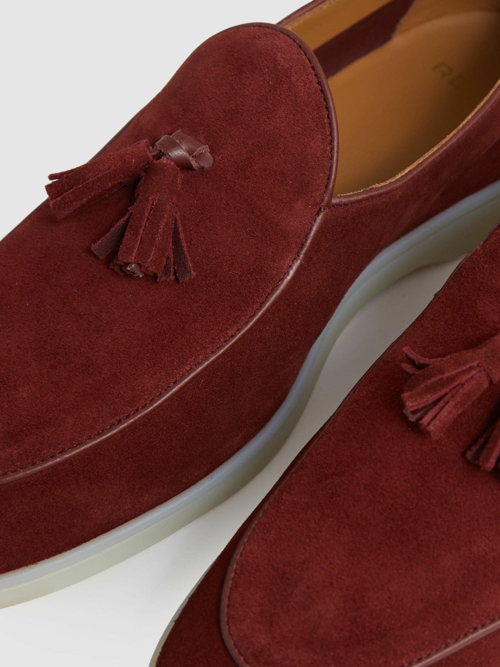 Men Suede Tassel Loafers in Maroon Red