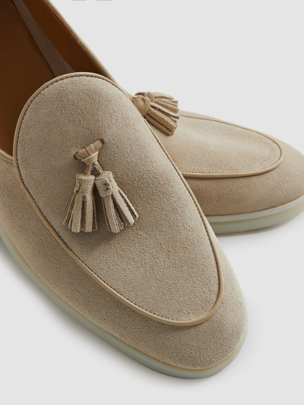 Men Suede Tassel Loafers in Light Stone