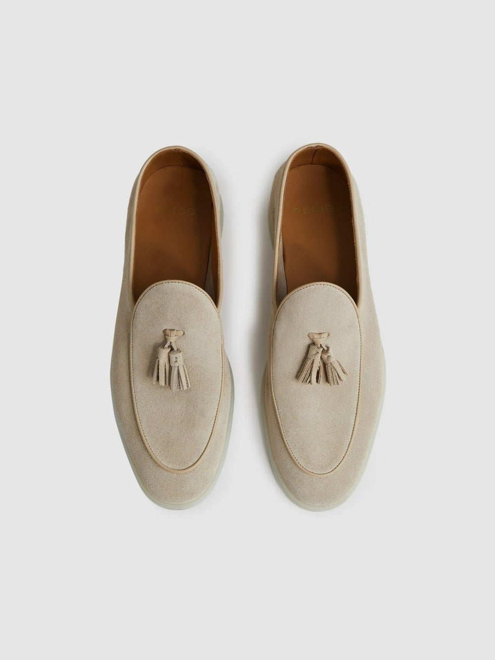 Men Suede Tassel Loafers in Light Stone