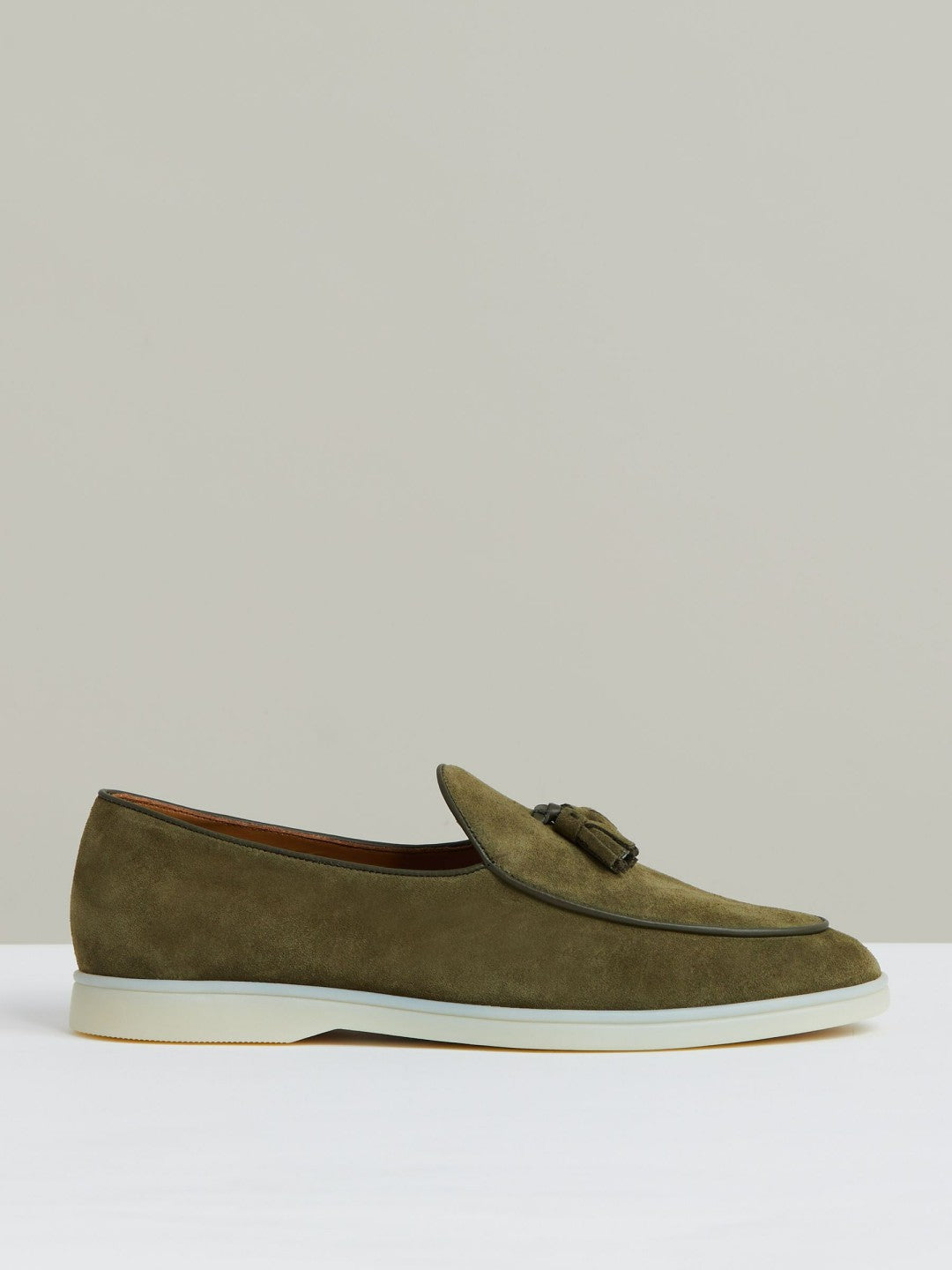 Men Suede Tassel Loafers in Moss Green