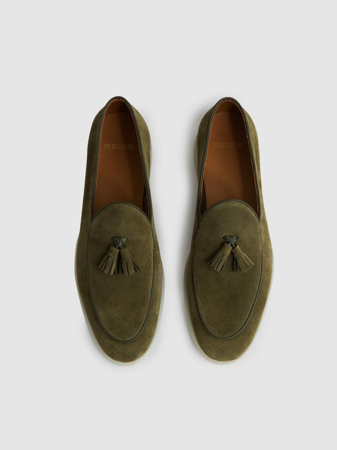 Men Suede Tassel Loafers in Moss Green