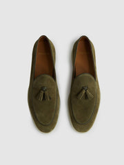 Men Suede Tassel Loafers in Moss Green