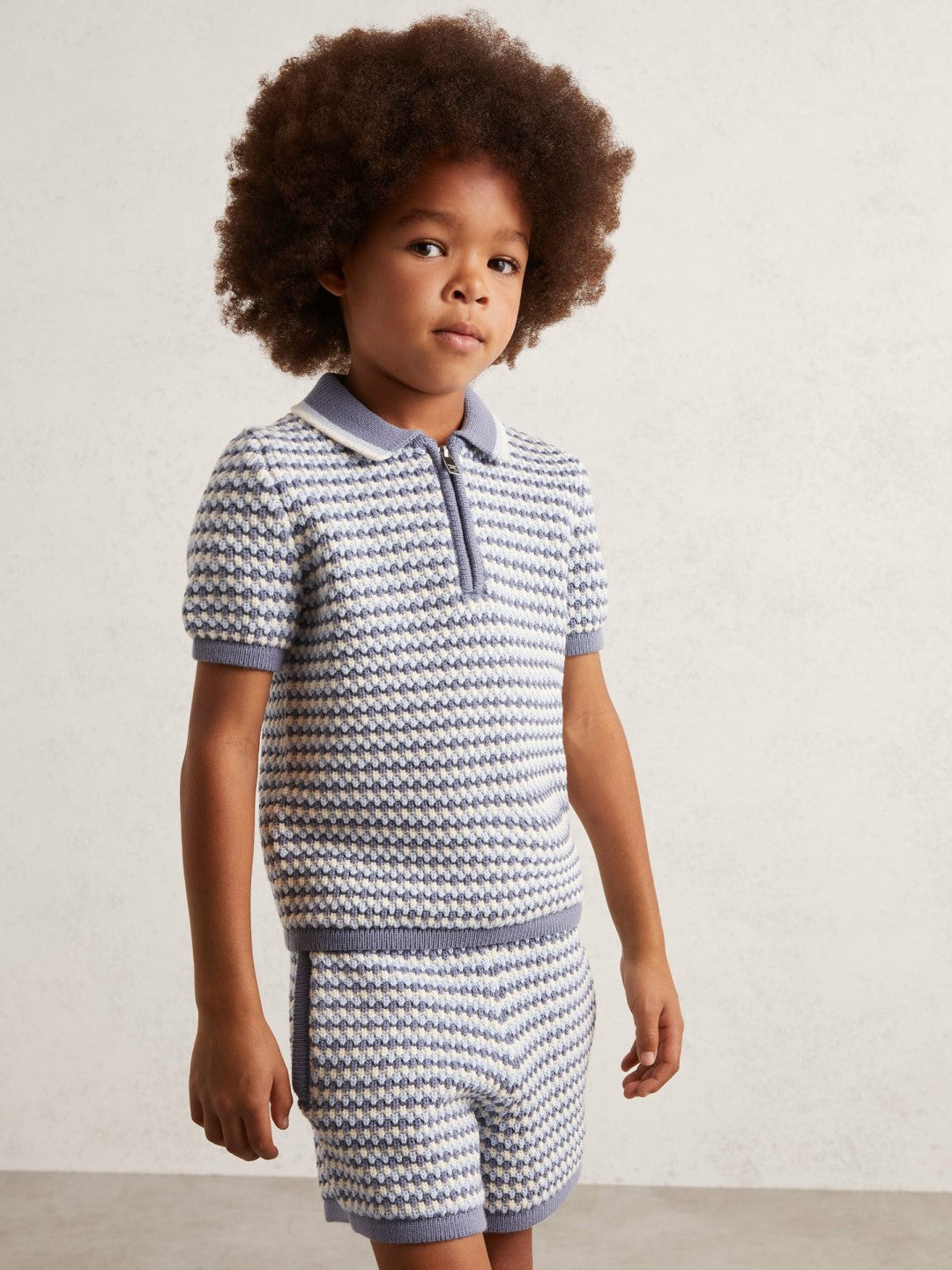 Children & Baby 9-13 yrs Knitted Stripe Half-Zip Polo Shirt in Blue/White