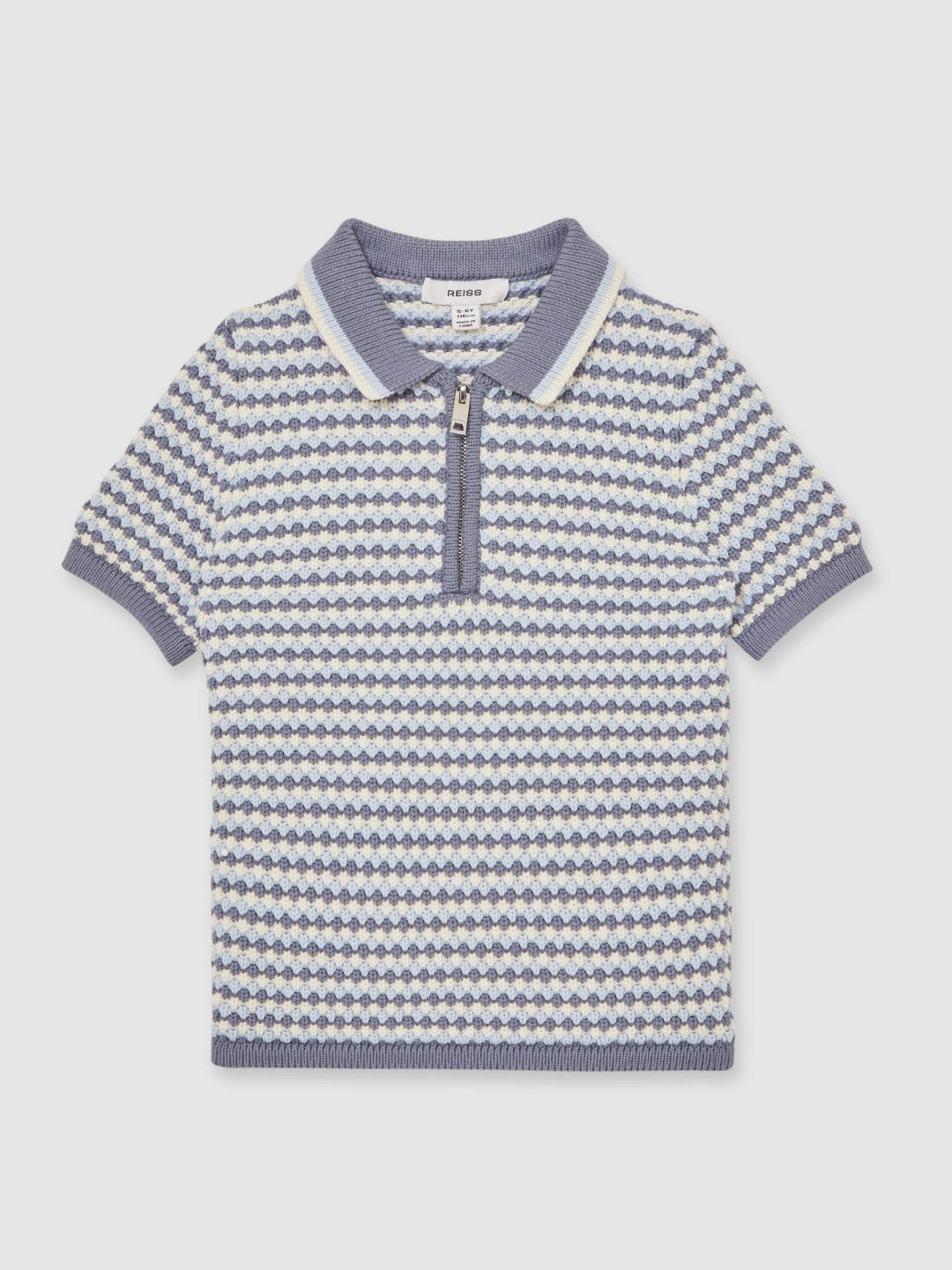 Children & Baby 9-13 yrs Knitted Stripe Half-Zip Polo Shirt in Blue/White